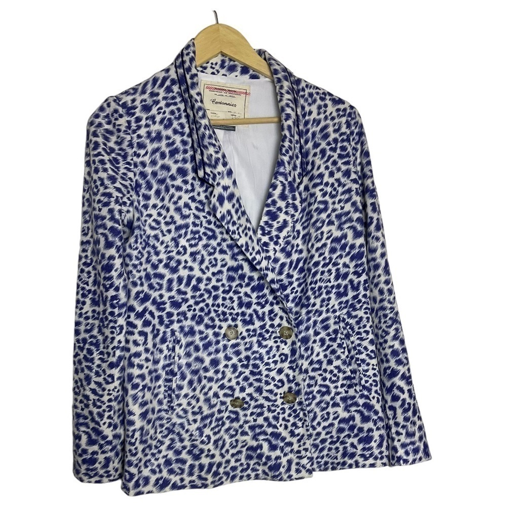 Anthropologie Vintage Cartonnier Blue and  Cream Leopard Blazer​​​​​​​​